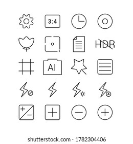Vector image. Different icons for the application of photographic camera in the mobile.