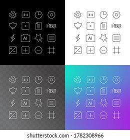 Vector image. Different icons for the application of photographic camera in the mobile.