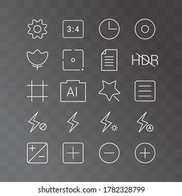 Vector image. Different icons for the application of photographic camera in the mobile.