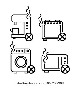 Vector image. Different icons of broken home appliances