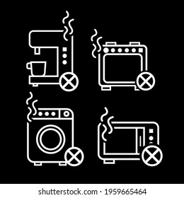 Vector image. Different icons of broken home appliances
