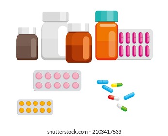 vector image of different medicines on a white background. Vector illustration