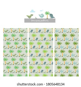 Vector image. Different modular decorated patterns. Fun dinosaur patterns for kids....