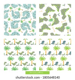 Vector image. Different modular decorated patterns. Fun dinosaur patterns for kids....
