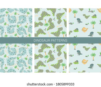 Vector image. Different modular decorated patterns. Fun dinosaur patterns for kids....