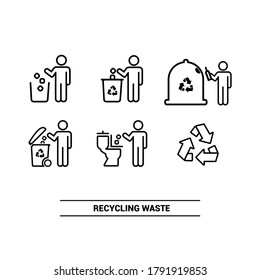 Vector image. Different recycling pictograms. Trash bins.
