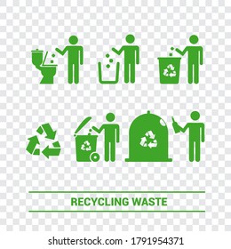 Vector image. Different recycling pictograms. Trash bins.