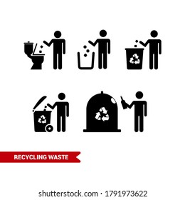 Vector image. Different recycling pictograms. Trash bins.