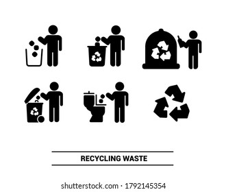 Vector image. Different recycling pictograms. Trash bins.