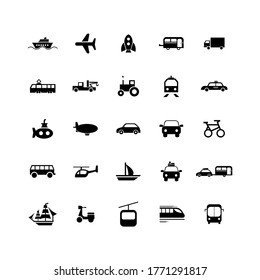 Vector image. Different transport icons. Basic solid icons.