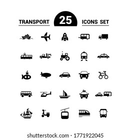 Imagen vectorial. Diferentes iconos de transporte. Iconos sólidos básicos.