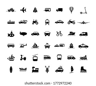 Vector image. Different transport icons. Basic solid icons.