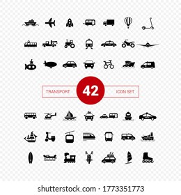 Vector image. Different transport icons. Basic solid icons.