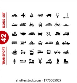 Vector image. Different transport icons. Basic solid icons.