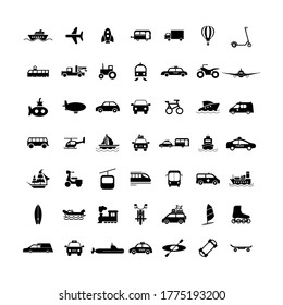 Vector image. Different transport icons. Basic solid icons.