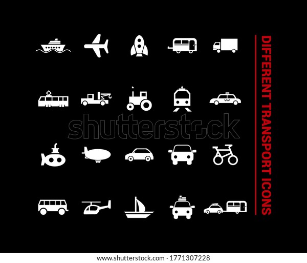 Vector image. Different transport icons. White\
basic solid icons.