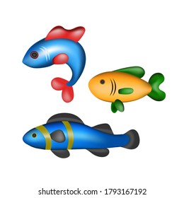 Vector image. Different types of fish and starfish. Funny image to decorate.