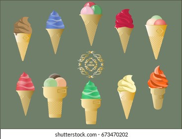 Vector image of different types of ice cream
