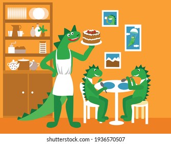 vector image of a dinosaur with a birthday cake