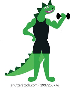 vector image of a dinosaur with a dumbbell fitness