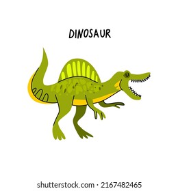 Vector image of a dinosaur, spinosaurus. Flat design. Cute. Isolated