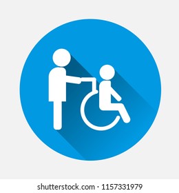 Vector image of disabled person. Vector icon illustration Wheelchair icon on blue background. Flat image wheelchair icon with long shadow. Layers grouped for easy editing illustration. For your design