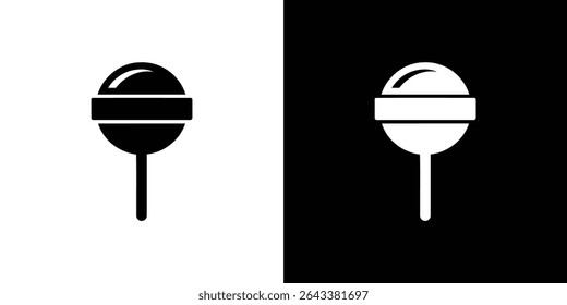 Vector image displaying lollipop icons in black and white with a round head, flat rectangular section, and stick. Clean graphic showing sweet treat symbol.