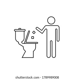 Vector image. Disposable pictogram. Image of a person throwing garbage in the water. Solid icon.