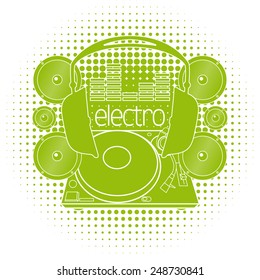 Vector image of a DJ console, headphones and speakers
