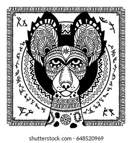 Vector image dog In the African style. African ornament. Hyena dog