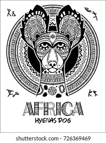 Vector image dog In the African style. African ornament. Hyena dog