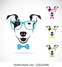 Vector image of a dog (Bull terrier) glasses on white background. Fashion