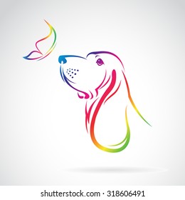 Vector image of dog and butterfly on white background