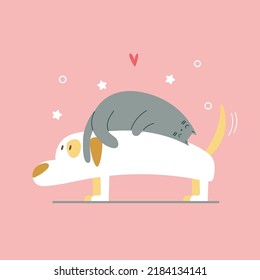 Vector image of an dog and cat. Friends. Cute hugs.