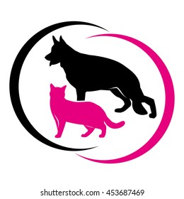 vector image of dog and cat outline in two colors