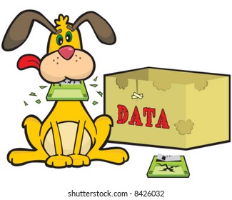 vector image of dog eating data disks