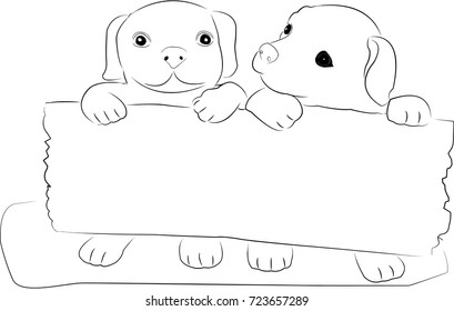 Vector image of an dog , Holding a wooden.
