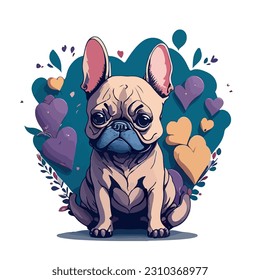 vector image of dog illustration with small hearts