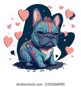 vector image of dog illustration with small hearts