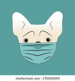 Vector image of dog. Dog in a medical mask. Pandemic. COVID-19.
