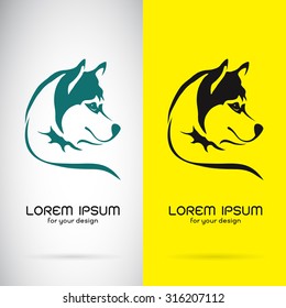 Vector image of a dog siberian husky design on white background and yellow background, Logo, Symbol, Animals