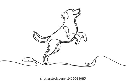 Vector image of a dog standing on its hind legs. Jumping dog in linear style.