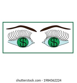 Imagen vectorial de los ojos del dólar en un fondo sin fisuras. La vista del dinero.