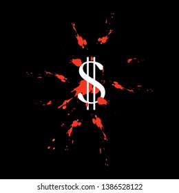 vector image of a dollar sign on a bloody background.