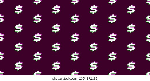 vector image of a dollar sign on a dark background. 8 Bit style dollar symbol pattern with 3d effect