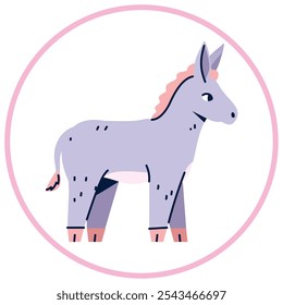 Imagem vetorial do ícone de burro dentro de um círculo com uma linha rosa