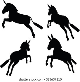Vector Image, donkey silhouette, in leap pose, isolated on white background 