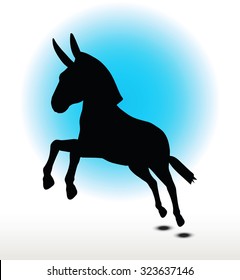 Vector Image, donkey silhouette, in leap pose, isolated on white background 
