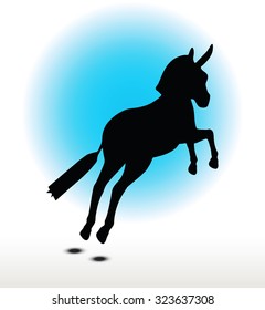 Vector Image, donkey silhouette, in leap pose, isolated on white background 