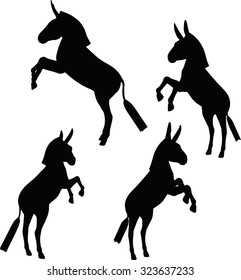 Vector Image, donkey silhouette, in rear pose, isolated on white background 